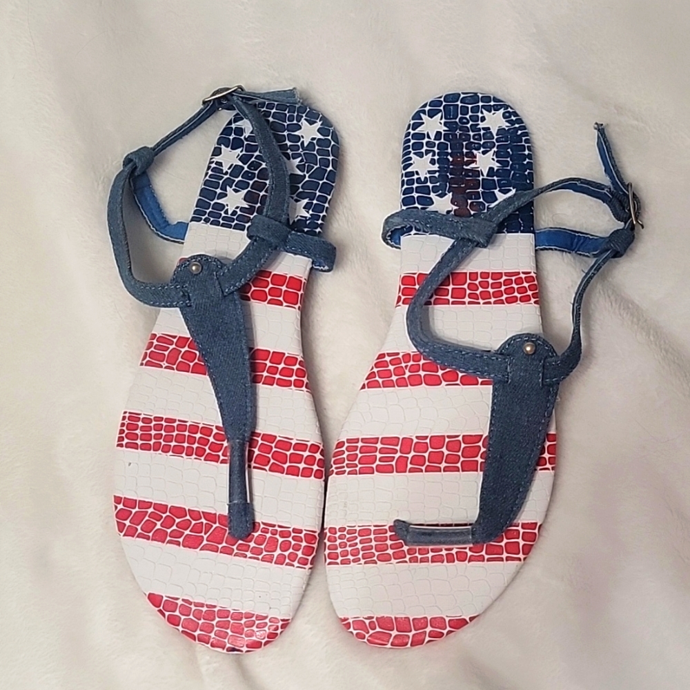 USA Red White Blue Thong Sandals Size 9
